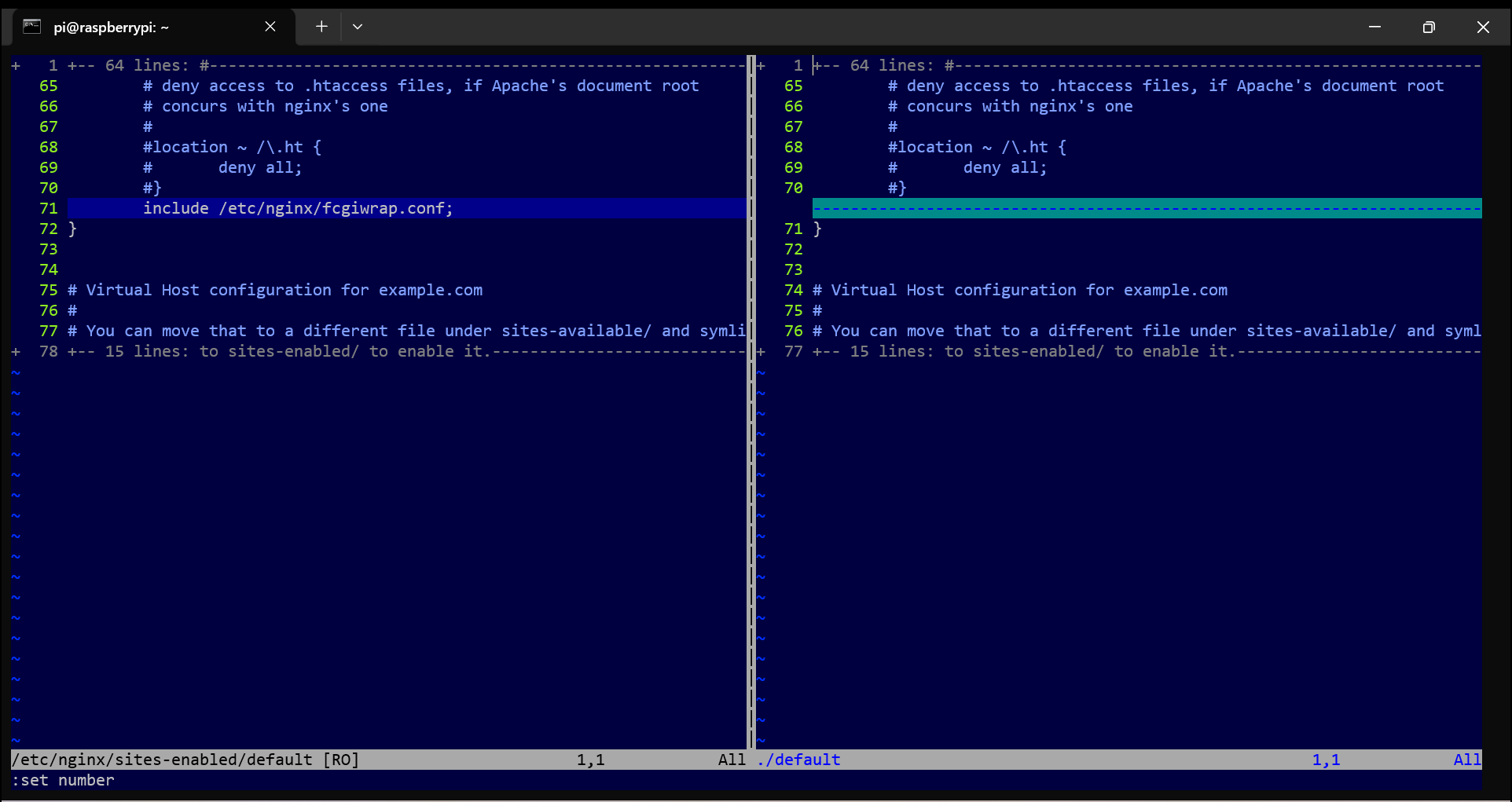 /etc/nginx/sites-enabled/defaultを編集した差分